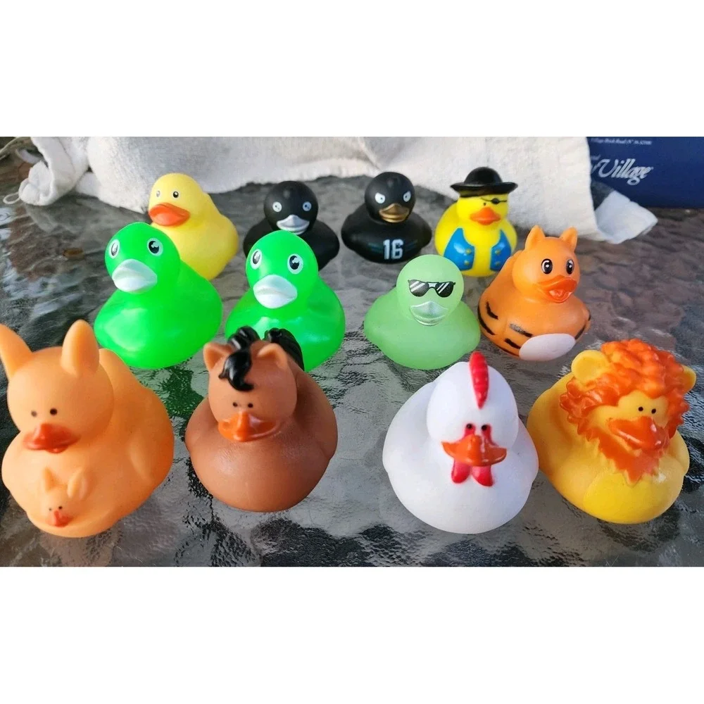 Lot of 12 Rubber Ducks Glow In Dark Kangaroo Chicken Horse Tiger Lion Black 16